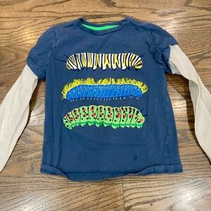 Mini Boden Blue Long-Sleeve Layered Tee with Colorful Caterpillar Print
